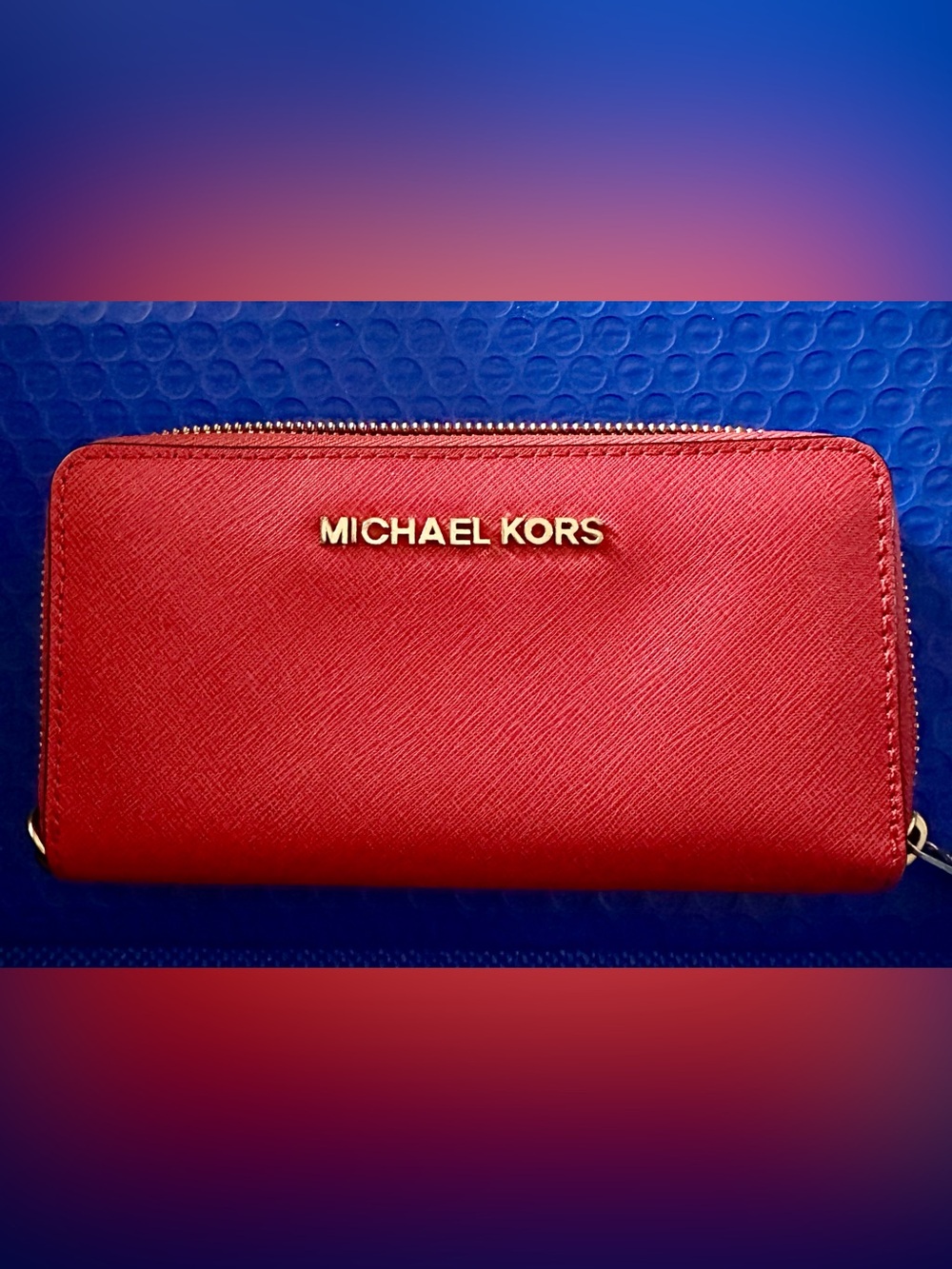 NWOT Michael Kors Red Leather Wallet with Gold Logo
